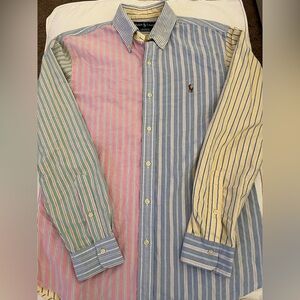 Ralph Lauren Mixed Print Pastel Stripe Patchwork Oxford y2k Shirt Medium Spring